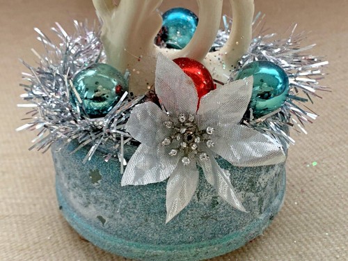 Vintage MCM STYLE Christmas Ceramic Deer Music Box Assemblage Decoration - Picture 7 of 9