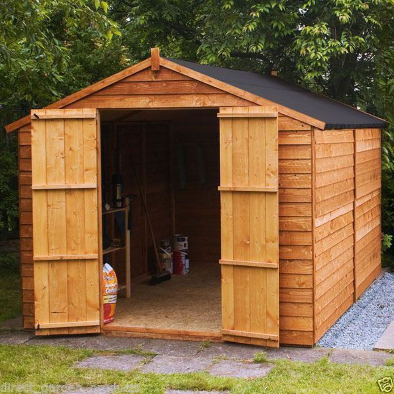 10x8 WOODEN GARDEN SHED APEX WINDOWLESS DOUBLE DOORS WOOD SHEDS 10ft x 8ft STORE