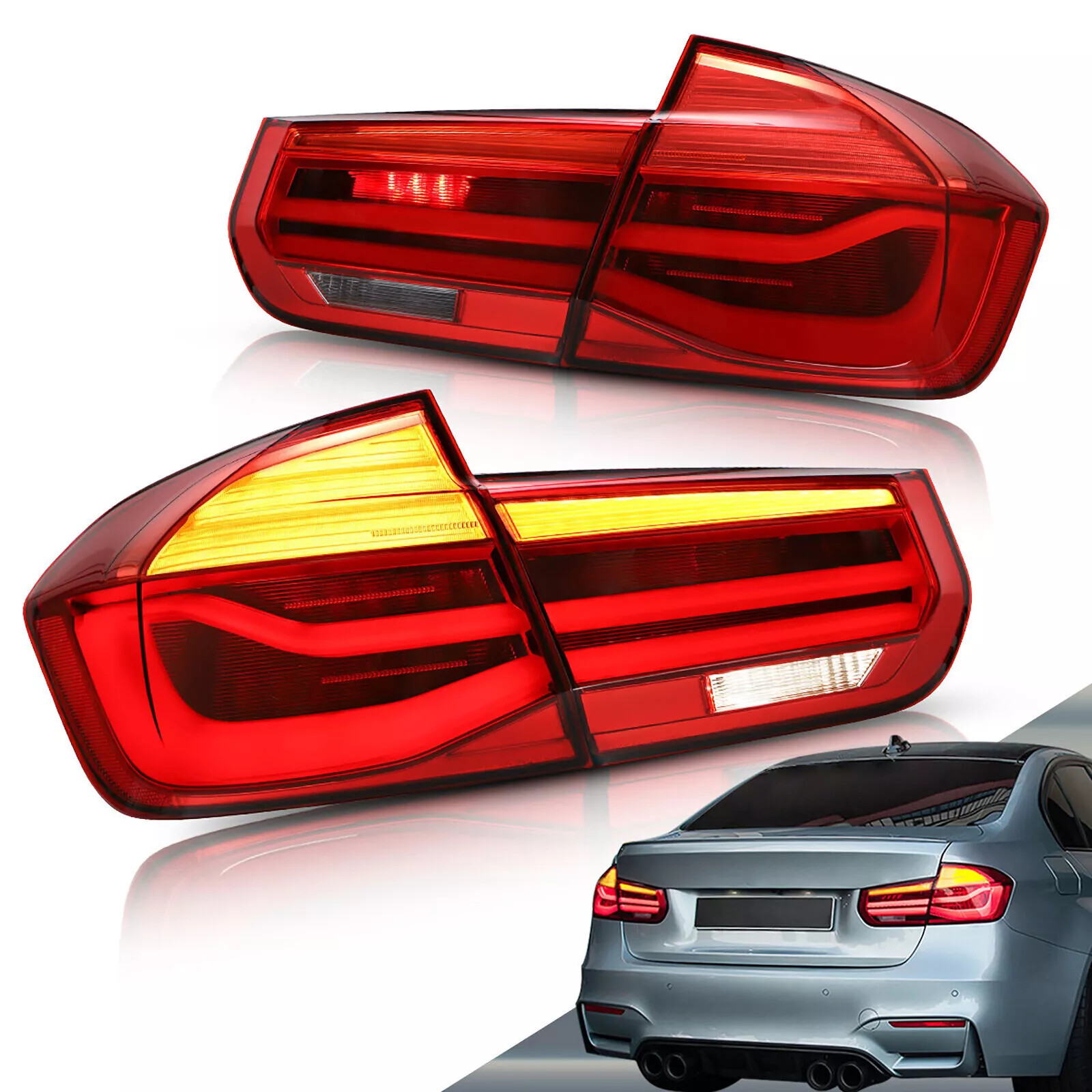 Feux arrière Full LED BMW F30 à clignotants dynamiques et lentille rouge
