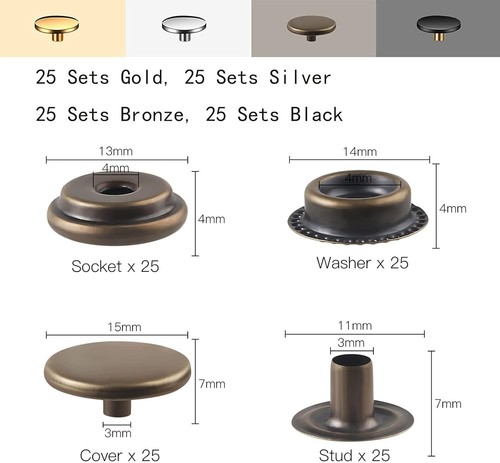 400Pcs Snap Button Kit Leather Snap Fastener Kit Tool 5/8In for Leather AntiRust - Picture 3 of 6