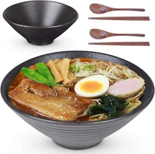 Ceramic Japanese Ramen Bowls, 2 Sets (6 Piece) 60 Ounce, Large Noodle Soup Bowl