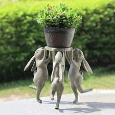 Rabbit Triplets Planter Holder Stand Garden Bunny Pot Holder ~ SPI Home 51105