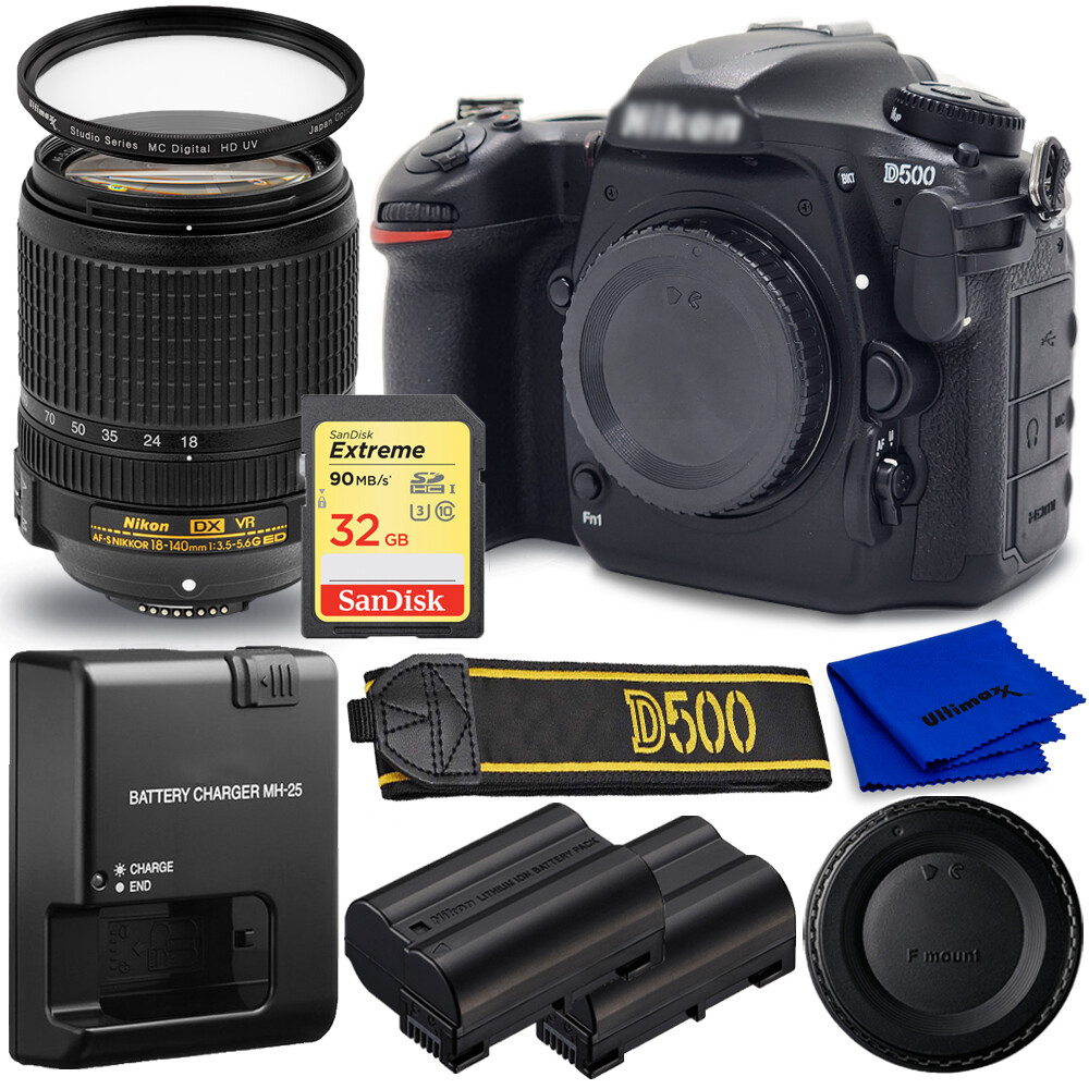 Nikon D500 DSLR Camera with AF-S 18-140mm VR EXT BAT 32GB UV