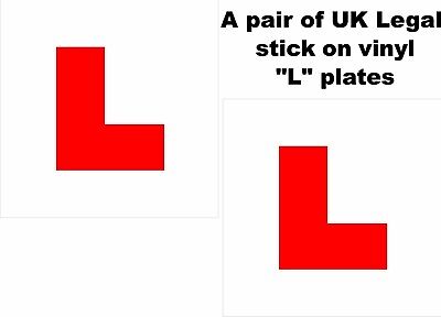 2 X UK Legal L Plates Self Adhesive Stick On Vinyl Weatherproof Learner  Driver 