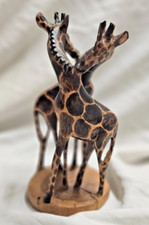 Hand Carved African Wood Art Wooden Entwined Giraffe Two Figurine Statue