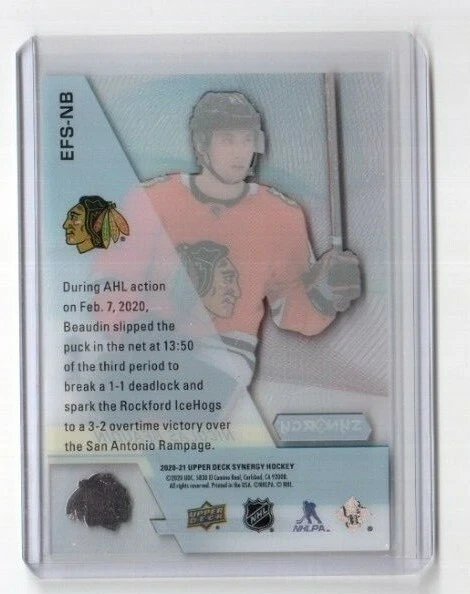 2020-21 UD Synergy Exceptional Futures EFS-NB Nicolas Beaudin Blackhawks 26/99 - Image 2 of 2