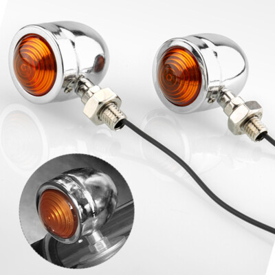 2x Chrome Motorcycle Turn Signals Bullet Blinker Indicator Light Amber Lamps 12V
