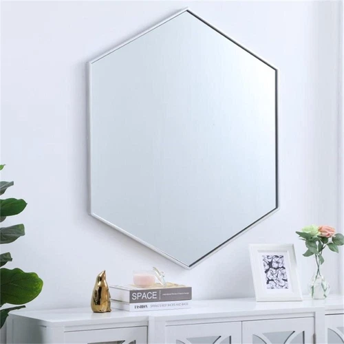 Elegant Decor Eternity 35" x 41" Hexagonal Metal Frame Mirror in Silver - Picture 7 of 13