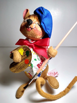 ANNALEE The Painter Mouse With Paint Brush & Easel 1990 Anthropomorphic Doll 6''