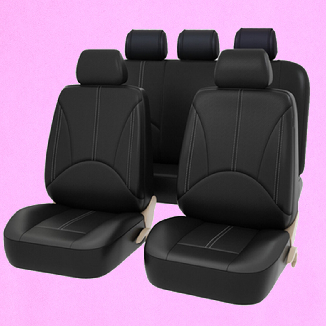 Black PU Leather Car Seat Cover Full Set for Front & Rear Seats-image