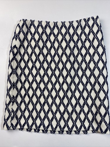 Falda J. McLaughlin Lápiz Recto Ikat Mezcla de Algodón Blanco Azul Talla 8 - Imagen 2 de 8