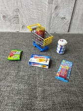 Miniature Shopping Toy Cart Playset with 5 Food Items Grocery Store Pretend Play