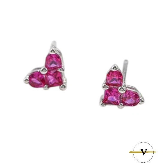 ORECCHINI DONNA A FORMA DI CUORE ZIRCONI ROSSI IN ARGENTO 925 DIMENSIONI 1,3 CM - Immagine 2 di 4