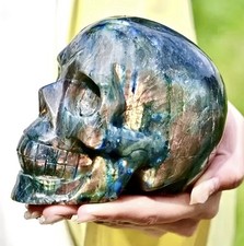 Crâne De Labradorite En Cristal Sculpté Réplique Minérale Unique Décorative 10cm