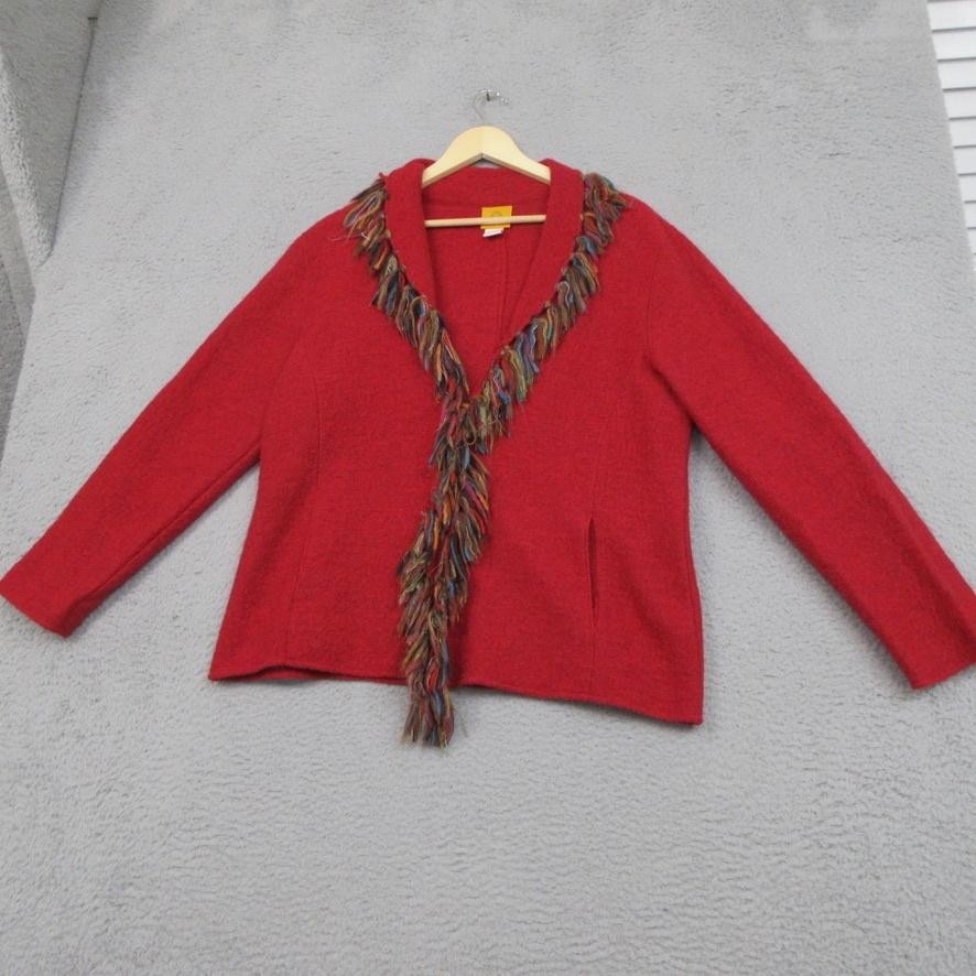 Ruby Rd. Sweater Womens Medium Red Wool Fringe Tr… - image 4