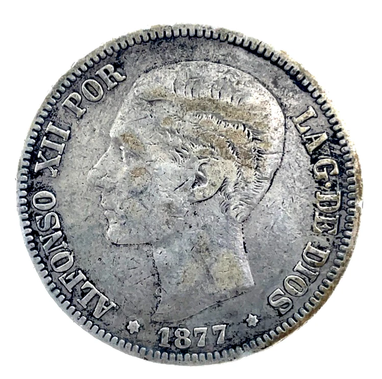 1877年 スペイン 銀貨 王の肖像　アルフォンソ2世 1877 Year Spanish Coins for sale | eBay