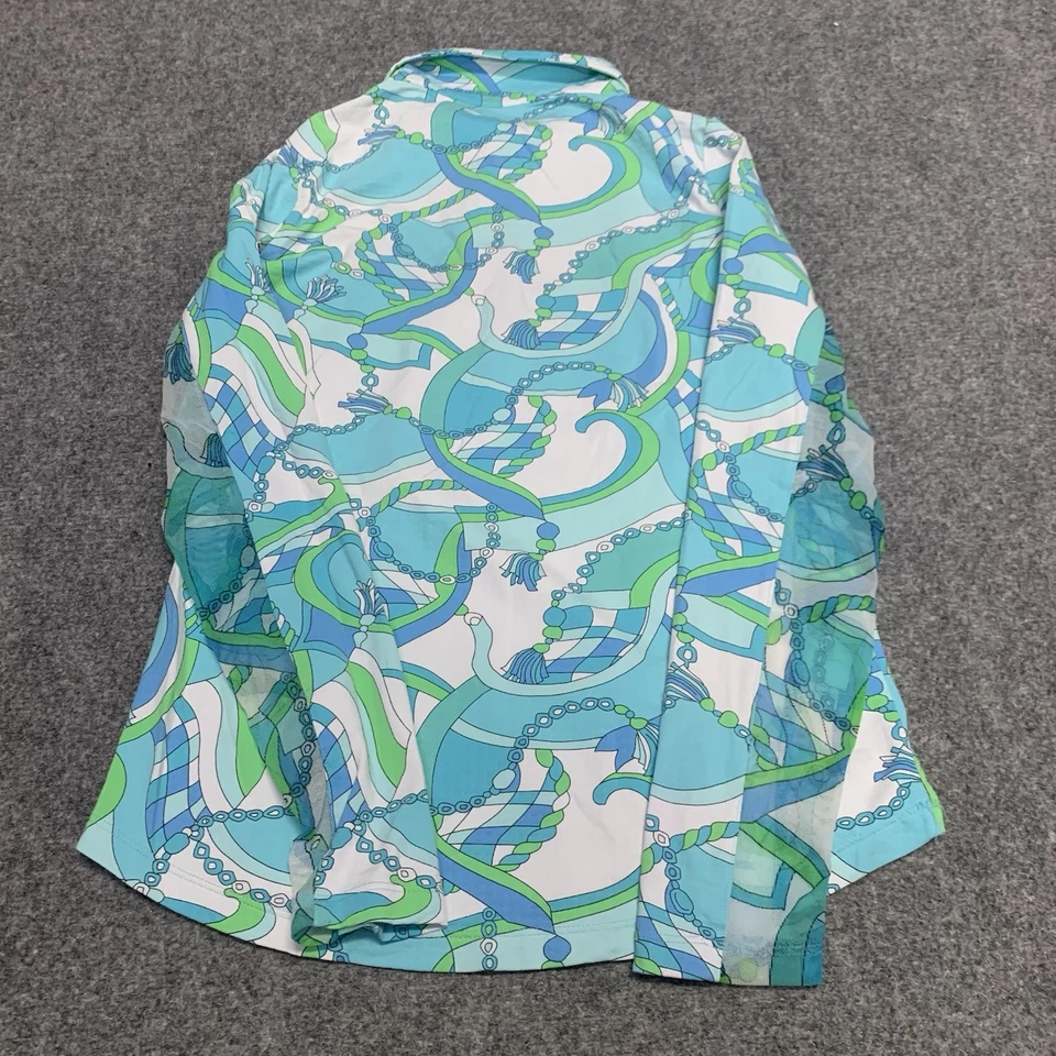 IBKUL Floral Mock Neck Long Sleeve Top Mesh Women's Size XS Golf Tennis Tropical - Image 2 of 4