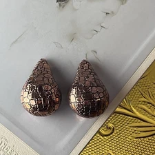 Vintage Monet Textured Bronze Tone Teardrop Clip On Earrings - 1.25” - 1980s