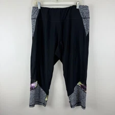 RBX Womens 2X Black Capri Leggings Colorblock Floral Active Cropped Athleisure
