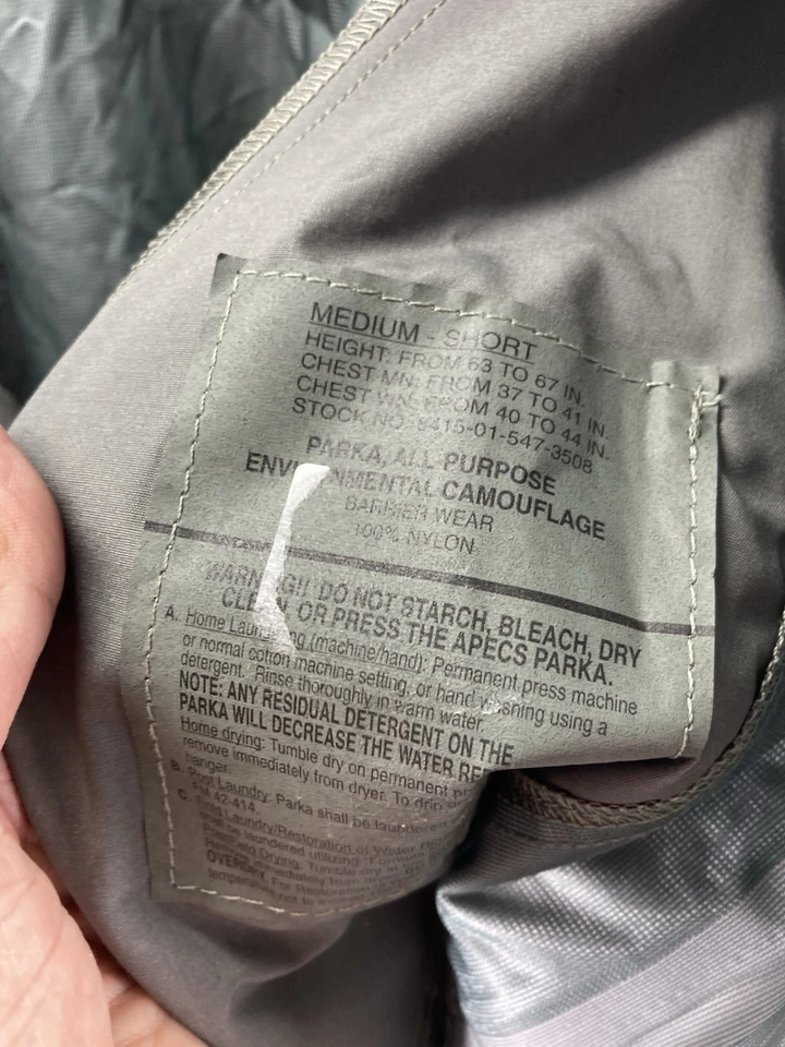 USAF ECWCS Goretex Parka Medium Short Full Zip Tiger Stripe Camouflage NWOT - Image 4 of 4