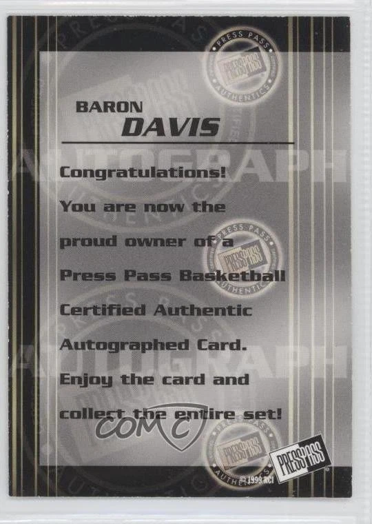 1999 Press Pass Authentics Auto Gold Baron Davis Rookie Auto RC - Image 2 of 2
