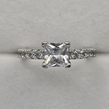 Stunning Princess Cut Cubic Zirconia Sterling Silver Ring Size 5.5