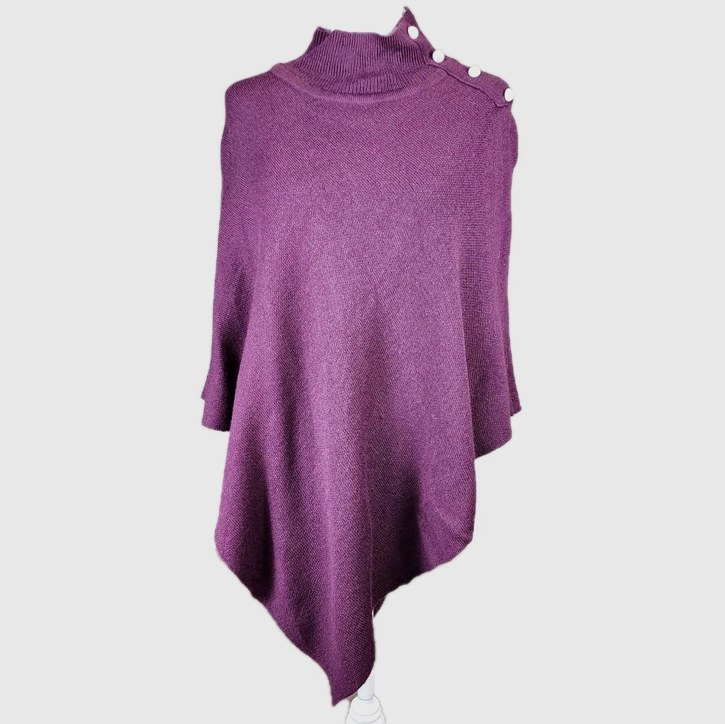 Ann Taylor Mock Neck Poncho Cape Womens XS S Plum Wool Blend Pearl Lightweight