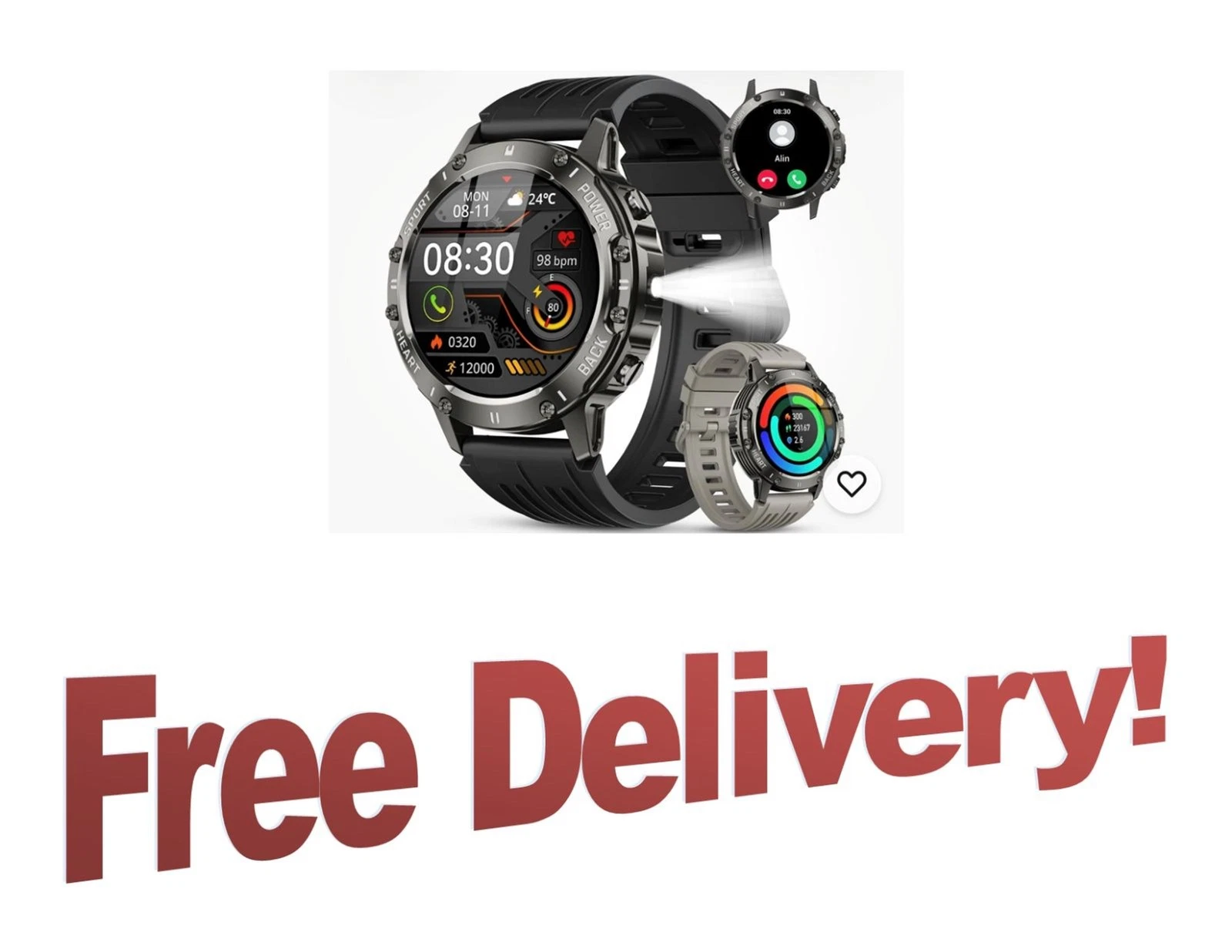 Large Smart Watch for Men Fitness Tracker: Bluetooth Waterproof 1.98 inch Black