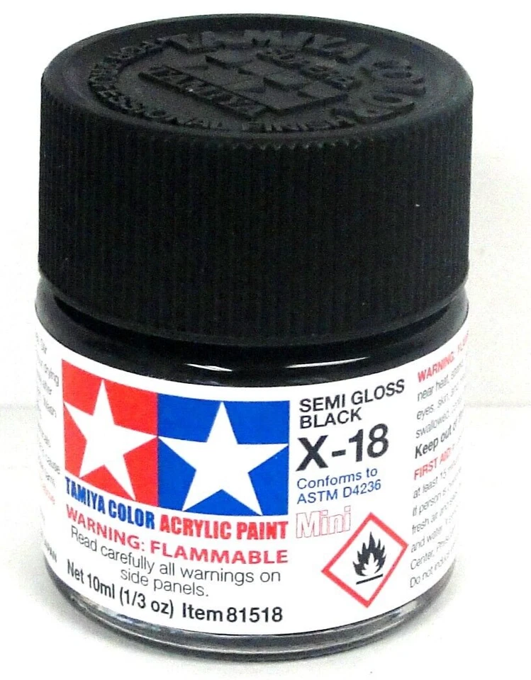 TAMIYA COLORE ACRILICO NERO SEMI LUCIDO X18