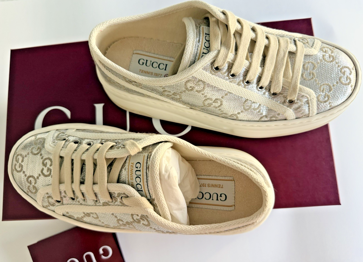 Gucci Women's GG Cream & Silver Platform sneakers 746766 size 36