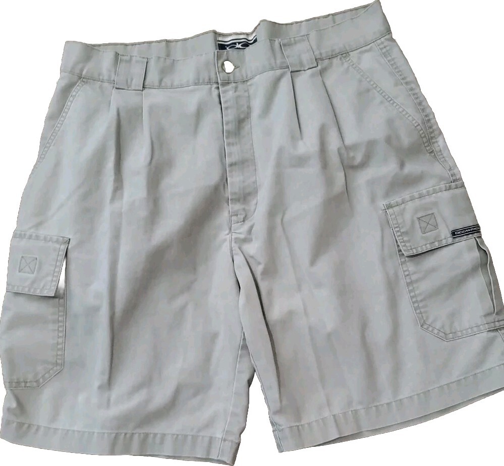 Vintage Ocean Pacific Shorts Mens 36 Tan OP 90s Beach Wear Casual Pleated Cargo