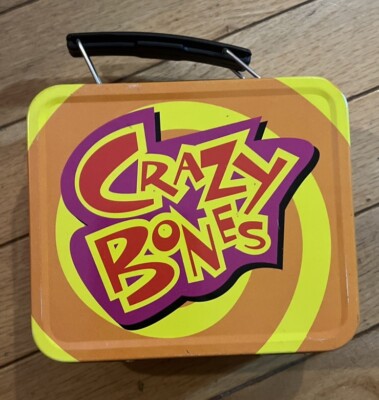 Crazy Bones Lunch Box Tin 1990 s Classic Game& 7 Action Figures