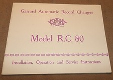 ORIGINAL GARRARD MODEL R.C. 80 TURNTABLE INSTRUCTION BOOK