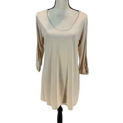 Pennington & Bailes Crew Neck 3/4 Cut Out Sleeve Bamboo Blend Top - Beige - Med
