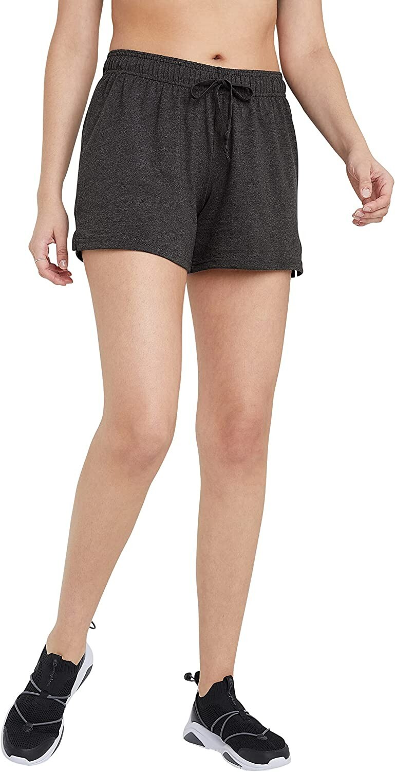 Champion Women's Jersey Lightweight Gym Shorts, Granite Heather, Medium
