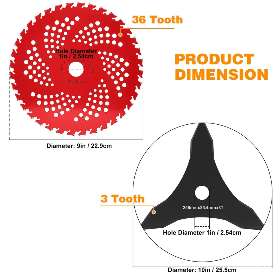 HK 9" x36 Teeth Weed Eater Blades and 3 Teeth Brush Cutter Blade with Adapter - Image 2 of 4
