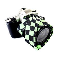 Checker Swirl Camera Strap - Green Black -Double Padded Comfortable Camera