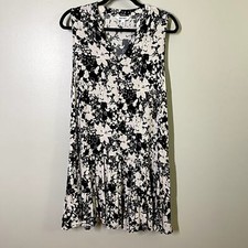 Nine West Black Floral Print Sleeveless Flounce Swing Dress Size XXL 