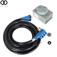 RV Extension Cord 50Amp 25ft + Power Inlet Box Combo Kit Twist Lock & LED