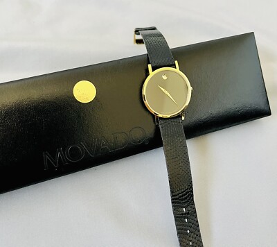 Vintage Movado Museum Swiss Made Gold + Black Sapphire Quartz Mens