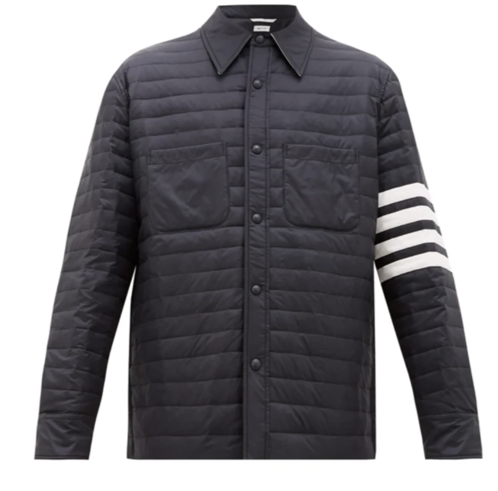 【THOM BROWNE】NAVY BLUE FEATHER DOWN 4-BAR COAT Thom Browne Navy Blue Feather Down 4-Bar Coat - ShopStyle