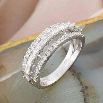 Kuppel Ring Natürlich Si / H Baguette Form Diamant Geschenk 10k Weiß Massiv Gold - Bild 1 von 4