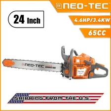 65cc Gas Powered Chainsaw with 24'' Guide Bar Saw Chain 2-Stroke Engine Cut Wood