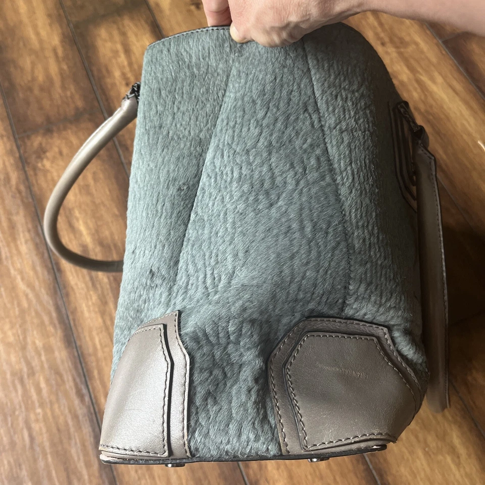 Alice + Olivia by Stacey Bendet Gray Fur Hair Leather Tote Satchel Large - Image 4 of 4