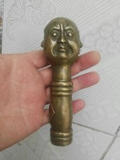 OLD COPPER HANDWORK CARVING 4 FACE BUDDHA STATUE WALKING STICK HEAD