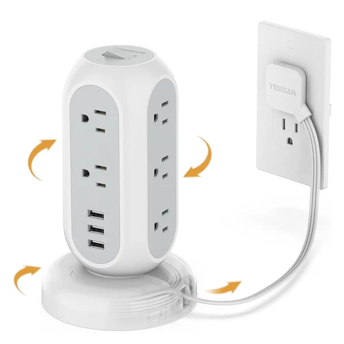 Power Strip Retractable Cord with 11 Outlet USB Surge Protector Vertical Charger