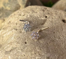 14kt Yellow or White Gold Cluster Flower L-Bend Nose Ring Stud Screw 20g Nostril