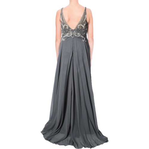 JOVANI ~ Gray Chiffon Embellished Bodice Sleeveless Formal Train Gown 0 NEW $500 - Picture 2 of 11