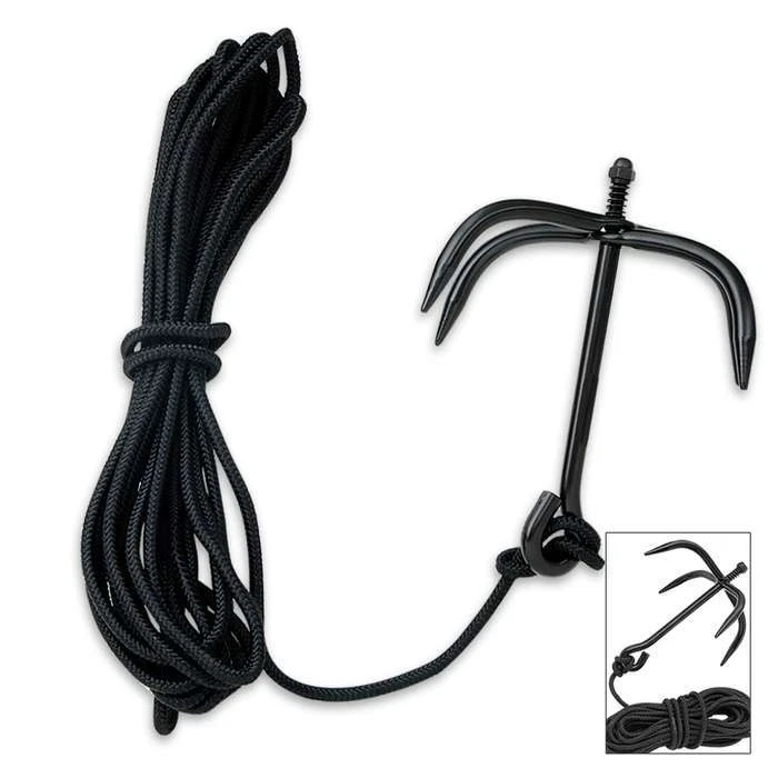 Grappling Hook and Cord Rope Black Stainless Steel Outdoor Climbing Ninja  - Image 2 of 2