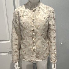 Coldwater Creek Size Medium Jacket Blazer Beige Floral Button Front